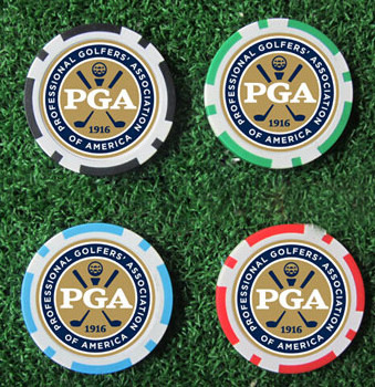 Customized High quality 40MM poker chip golf ball marker with matt printing sticker LOGO