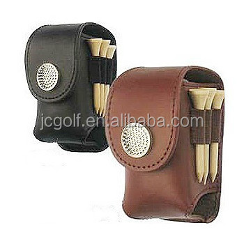 cowhide Leather Golf Ball Pouch Bag Holder Pouch Waist Belt Storage Pocket with 3 Tees 1 Golf Divot Repair Tool