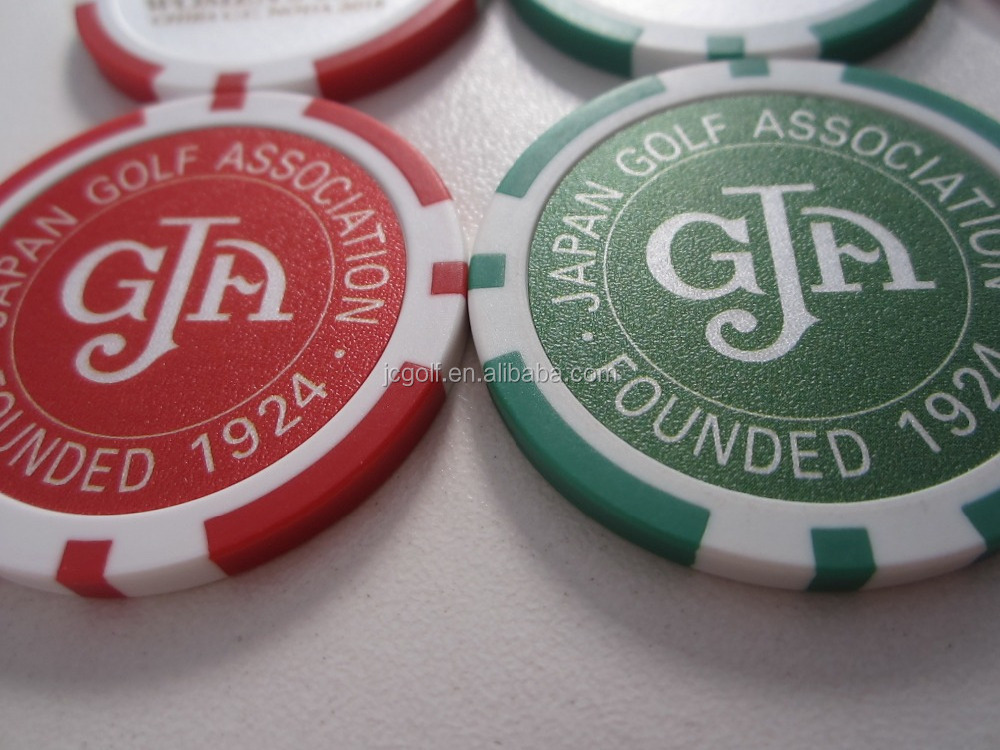 Customized High quality 40MM poker chip golf ball marker with matt printing sticker LOGO