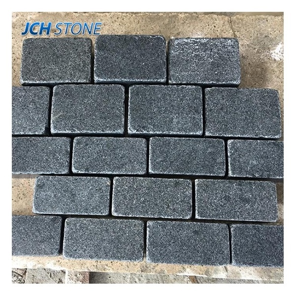 China impala landscaping park paver dark grey granite G654 tumbled cubes cobblestone paving stone