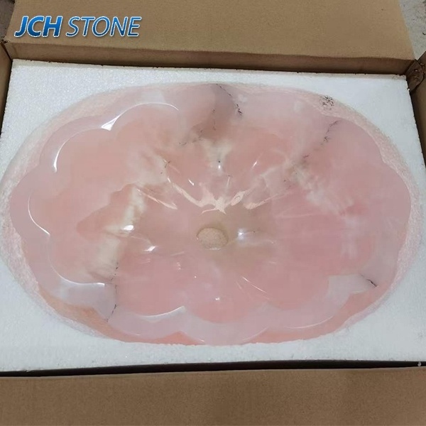 Wholesale pink onyx stone bathroom wash basins sinks shampoo bowls