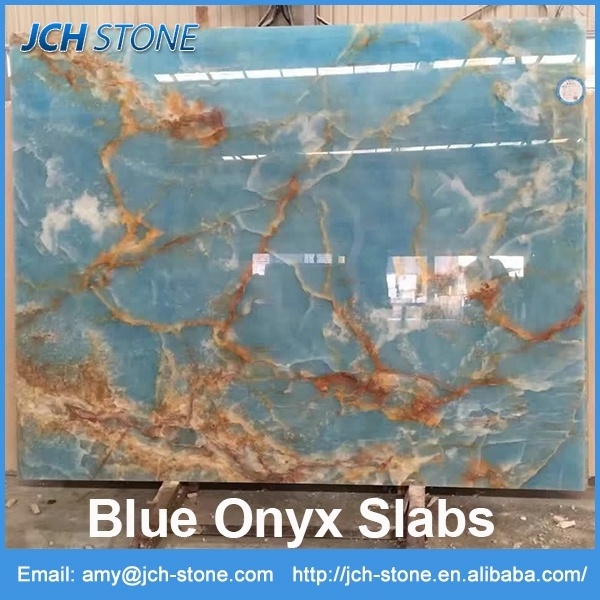 blue onyx agate stone slabs with golden veins