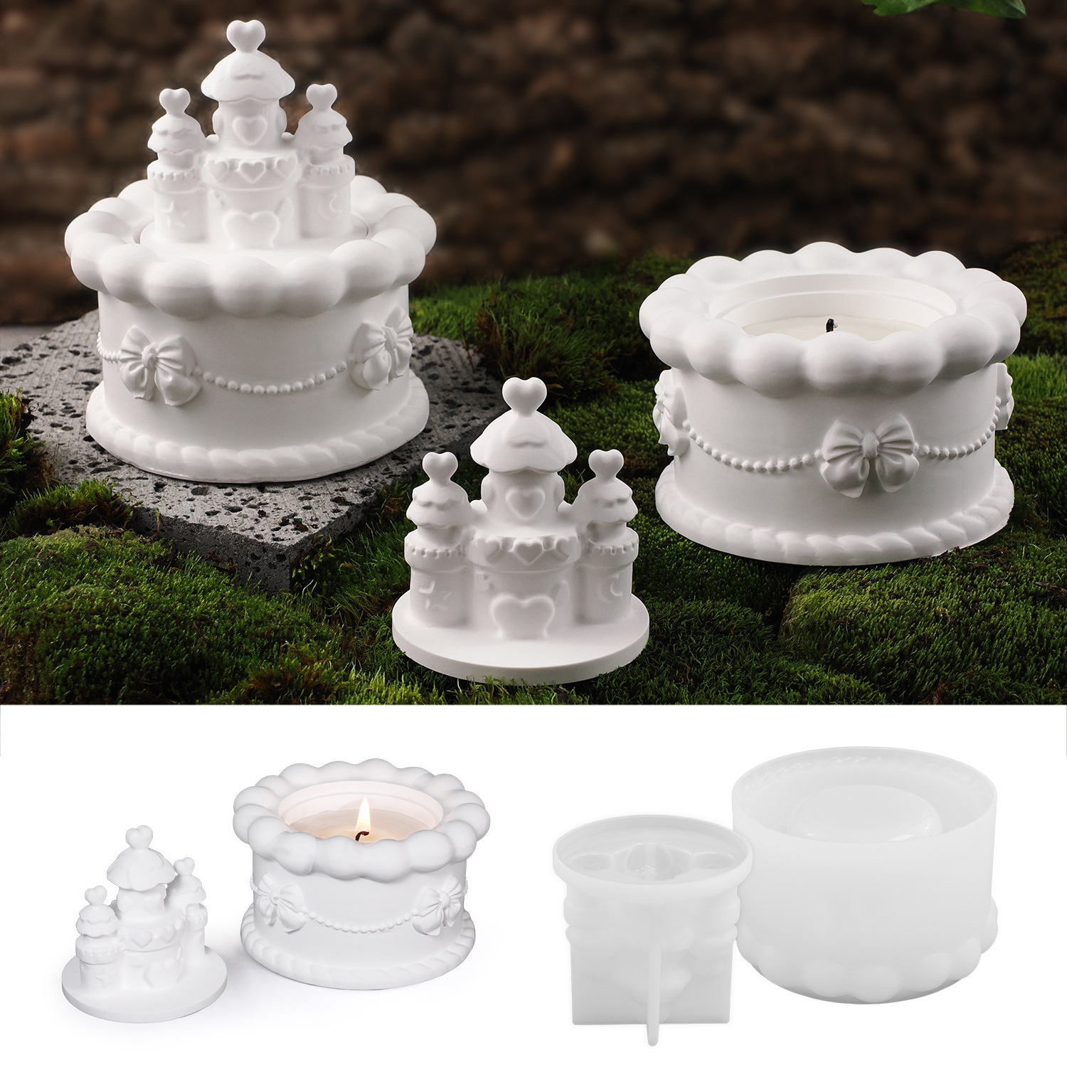 Diy cement gypsum candle cup Castle cake with cover mirror silicone mold creative decoration