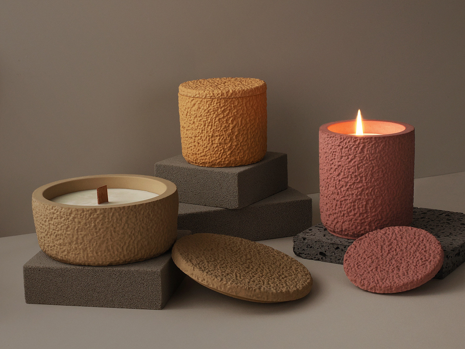 3-Size Concrete Planter Pot Mold Irregular Textured Round Silicone Mold for Cement Candle Jar with Lid