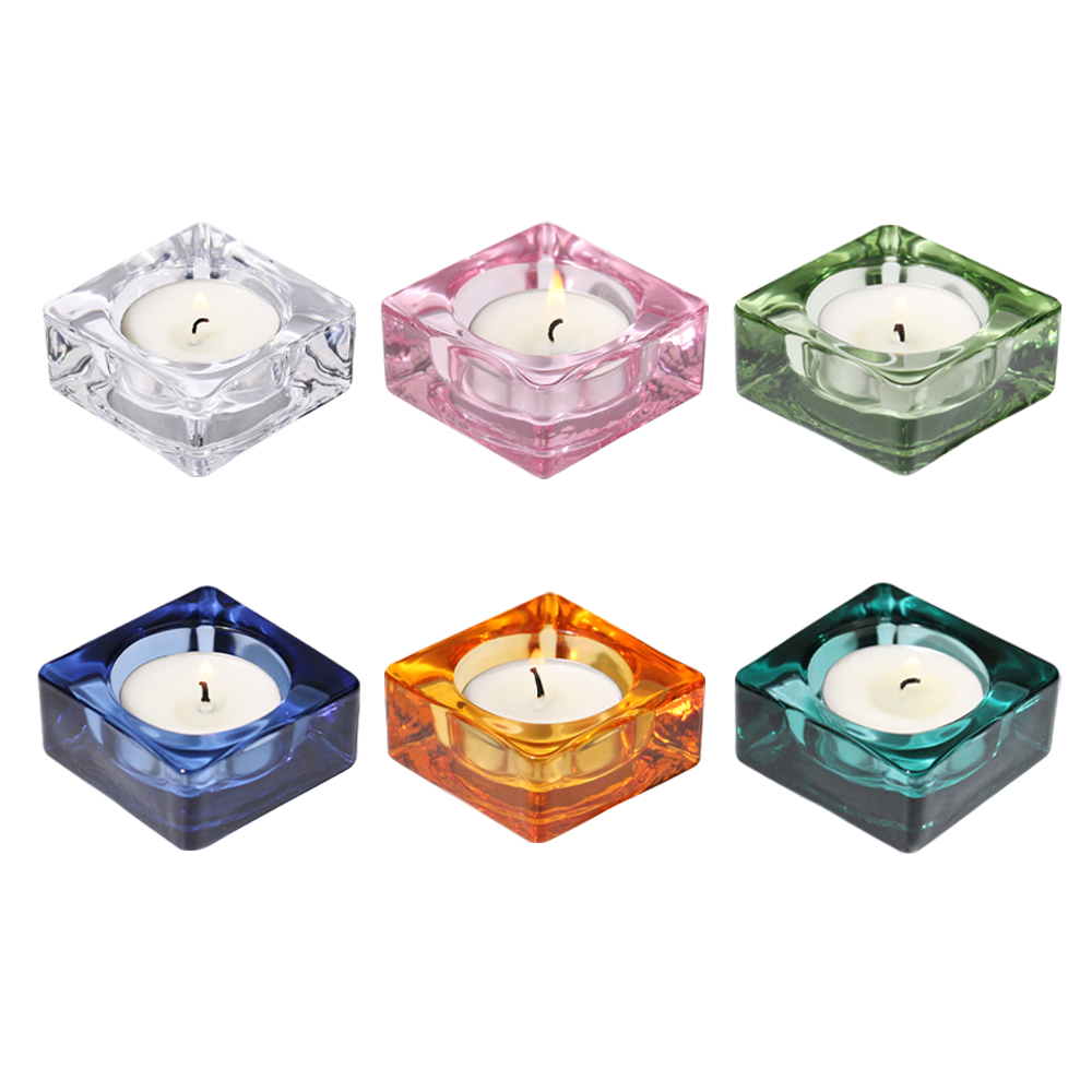 Blue single square glass candle holder Tealight decorative candle holder for home wedding dinner