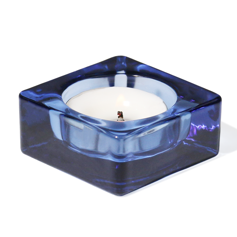 Blue single square glass candle holder Tealight decorative candle holder for home wedding dinner