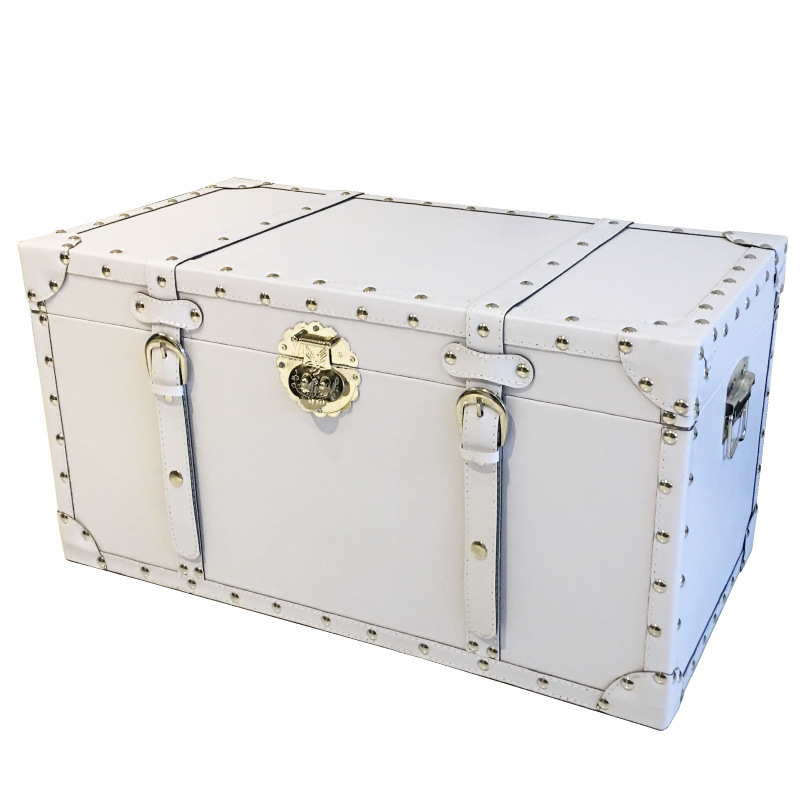 Large Pu Leather Trunk Boxes for Orgnization, Decorative Storage Cube Trunk with Metal Lock