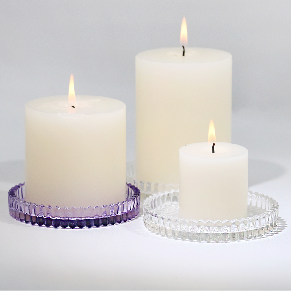 Clear and purple ,etc Multiple colors round glass candle holders plate for pillar candles