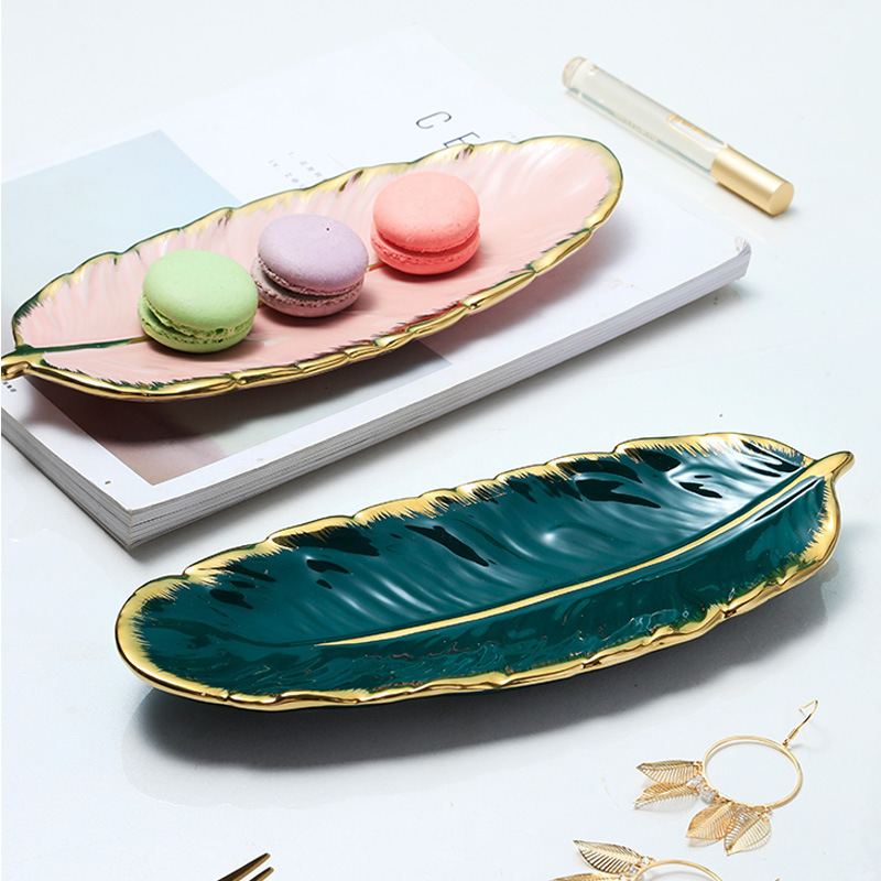 Nordic Light Luxury Ceramic Macaron Display Tray Party trays with gold edge