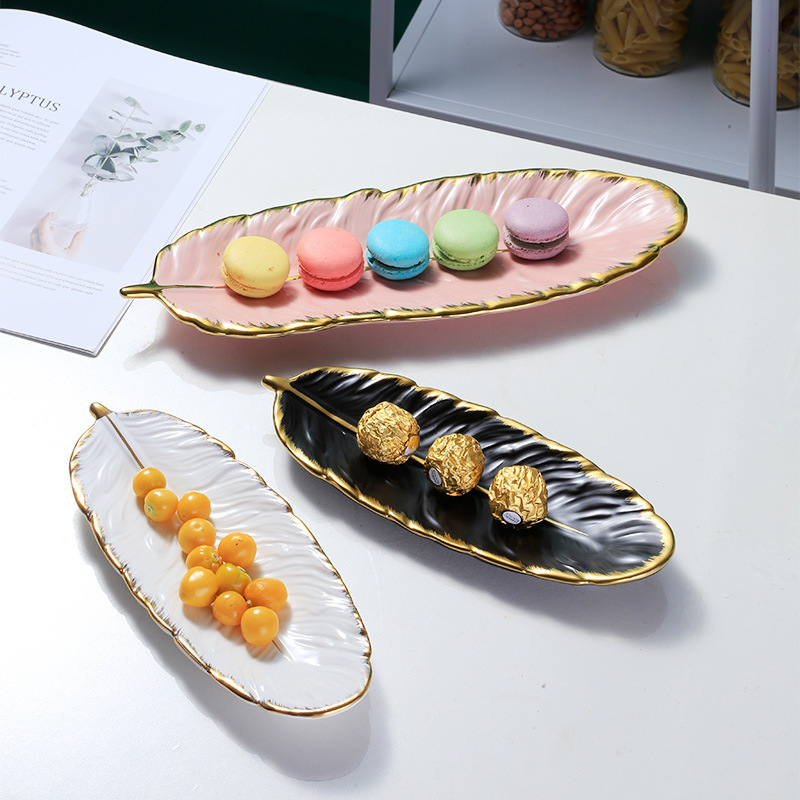 Nordic Light Luxury Ceramic Macaron Display Tray Party trays with gold edge