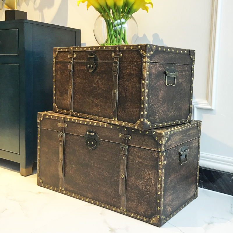 Large Pu Leather Trunk Boxes for Orgnization, Decorative Storage Cube Trunk with Metal Lock