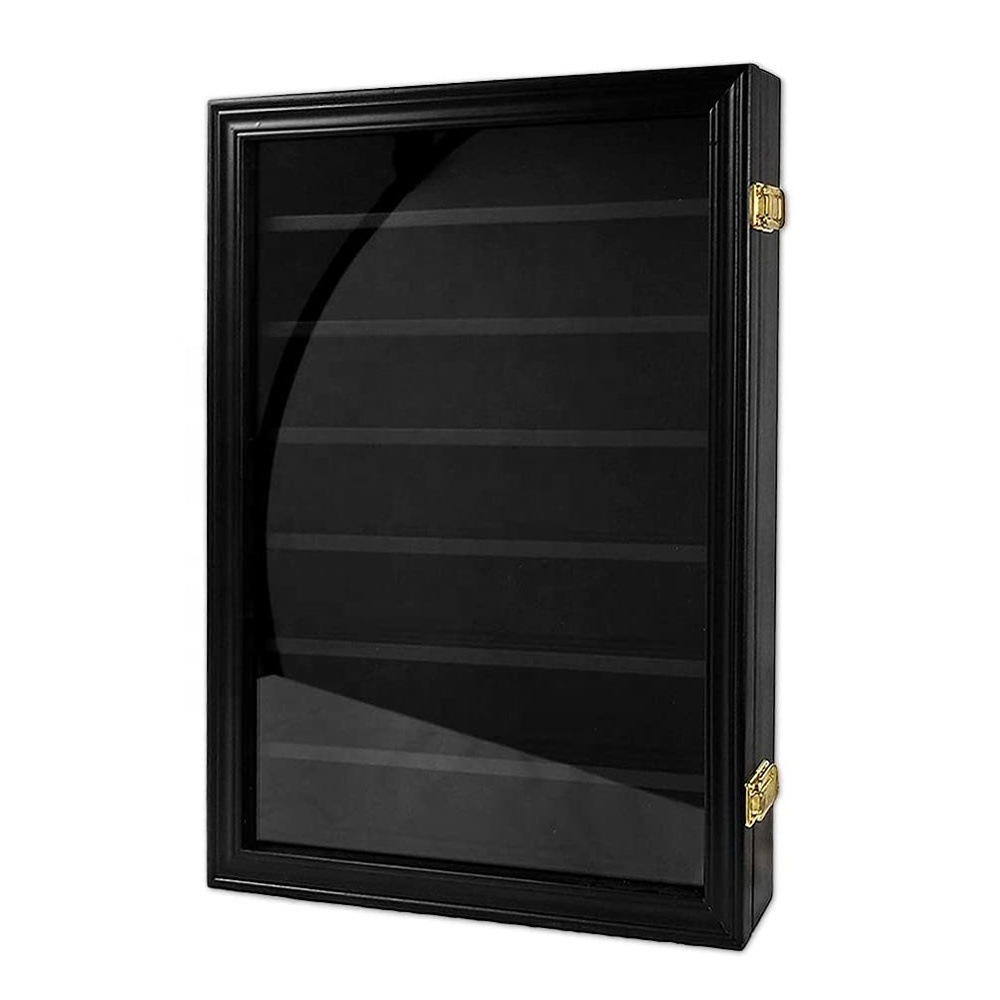 Factory Wholesale Black Challenge Coin Display Case Wall Mount Cabinet Collection Challenge Coin Display Wood