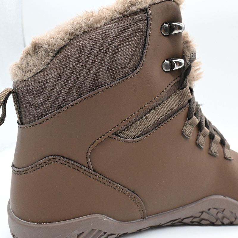 Waterproof Warm-lined Winter Boots PU Leather Tractor Tough Exterior Wide Toe Box Zero Drop Barefoot Hiking Boots