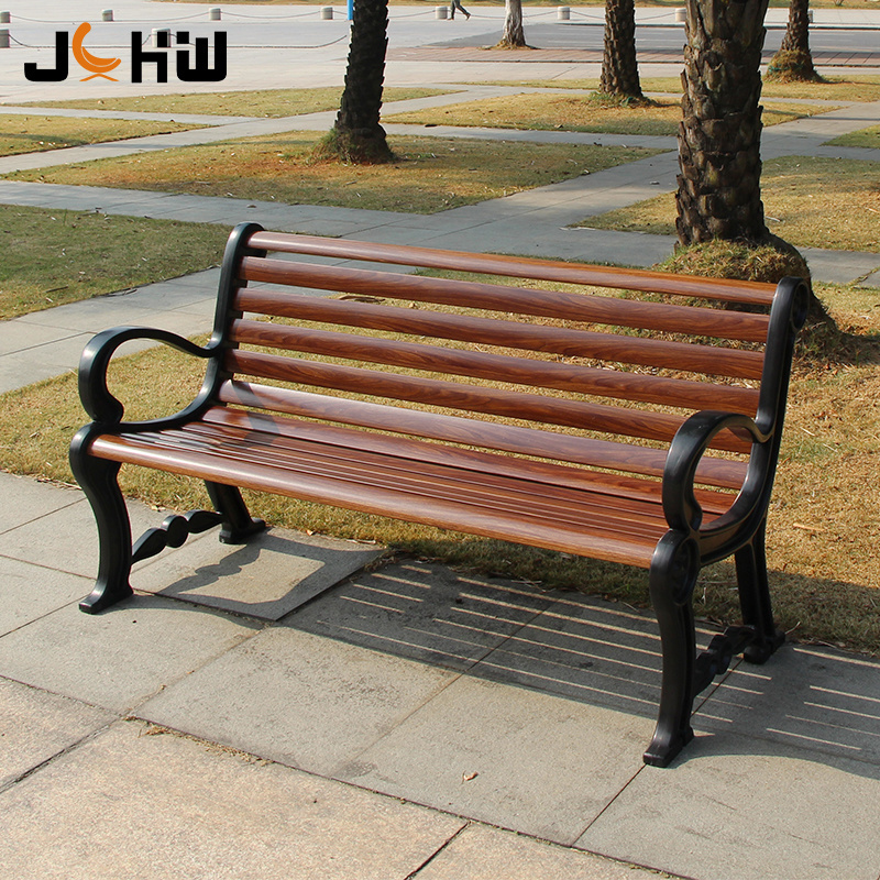 Outdoor park steel and wood back bench seat metal city street patio bench seating