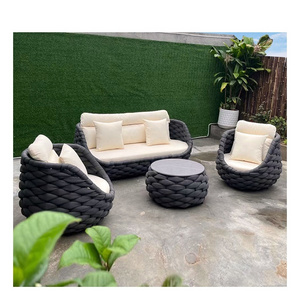 Factory modern outdoor hotel patio balcony furniture sofa curve rope patio furniture sofa chair with cushions rattan garden sofa