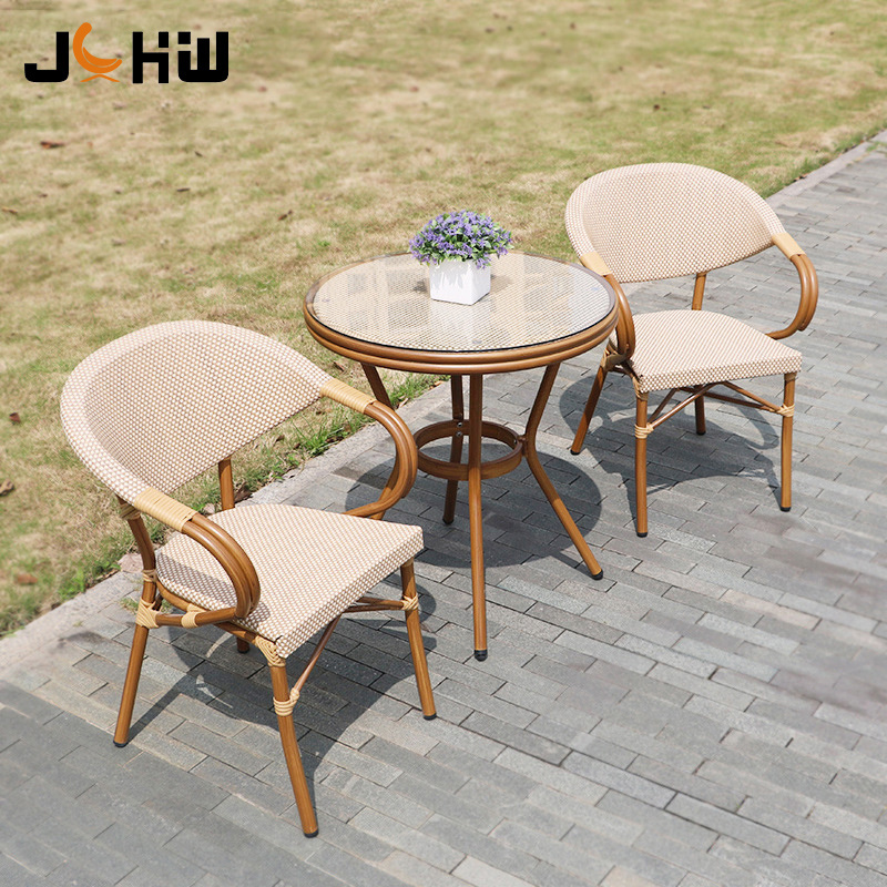 Customization Rattan Bamboo Black Outdoor Bistro Garden Furniture Cafe Chair Set