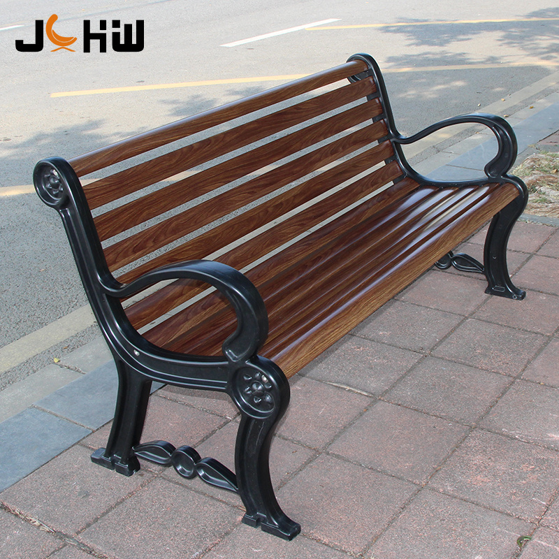 Outdoor park steel and wood back bench seat metal city street patio bench seating