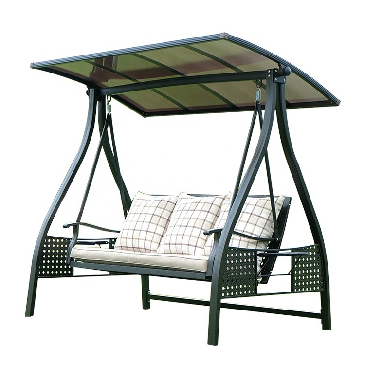 Spot supply of courtyard outdoor aluminum alloy three-person swing with solar light outdoor hanging chair hammock swing