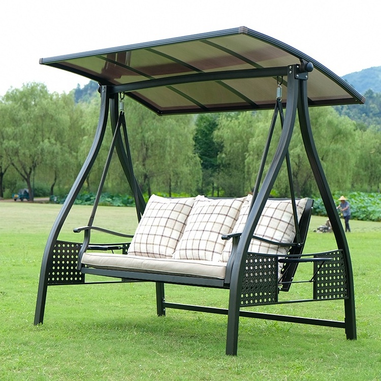 Spot supply of courtyard outdoor aluminum alloy three-person swing with solar light outdoor hanging chair hammock swing