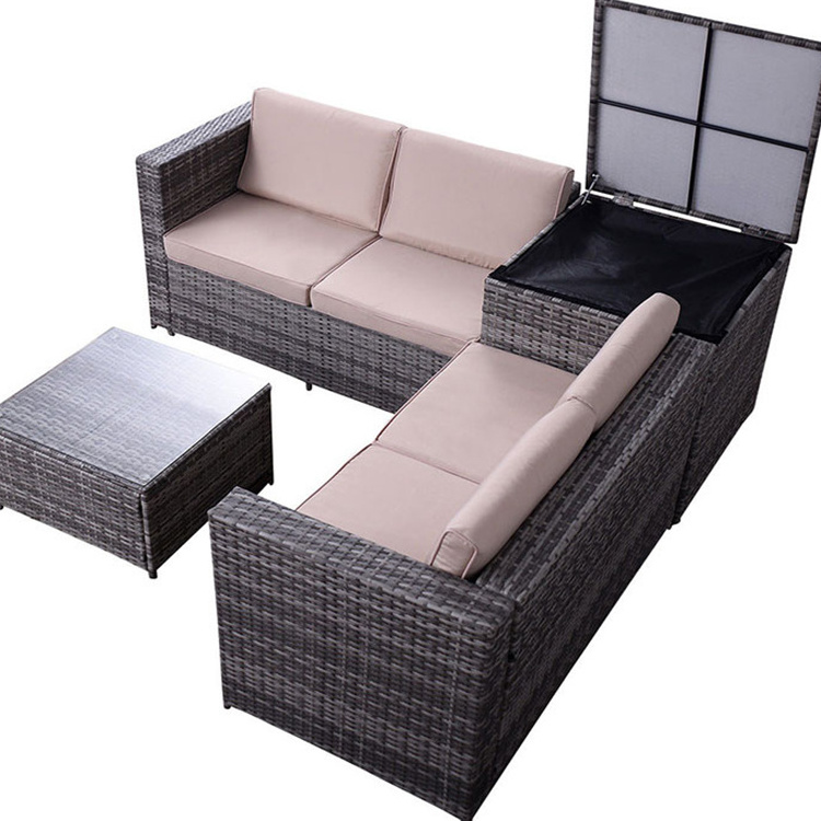 Modern Plastic Rattan Furniture with Custions Sofa Hotel Patio Balcony Furuniture Outdoor Sectional L Shape Garden Sofa