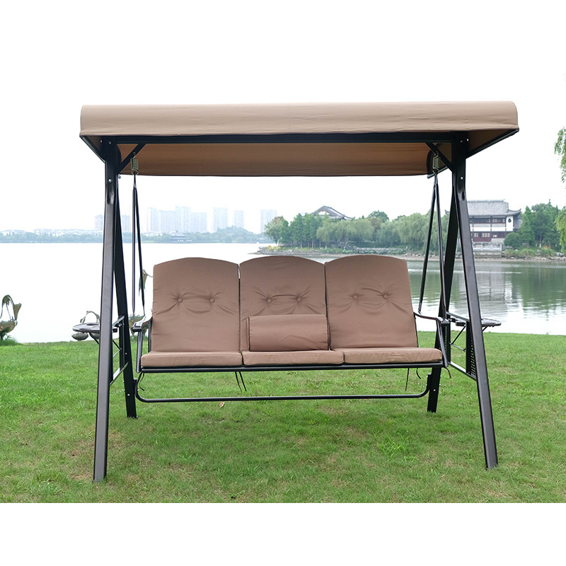 Juecheng  Iron double three person swing  with  cushion chairs outdoor garden hammock patio swing