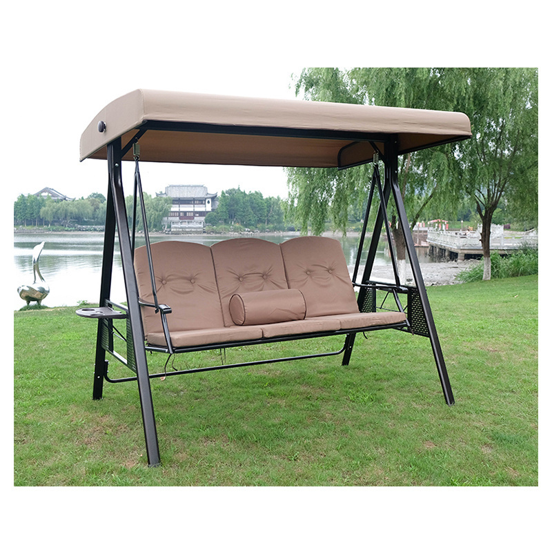 Juecheng  Iron double three person swing  with  cushion chairs outdoor garden hammock patio swing