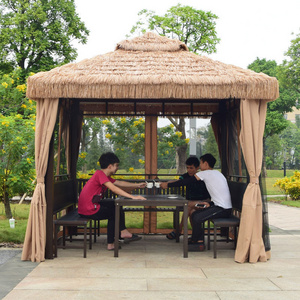 Juecheng outdoor aluminum gazebo manufacturer artificial straw garden gazebo with bench