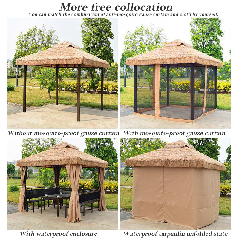 Juecheng outdoor aluminum gazebo manufacturer artificial straw garden gazebo with bench