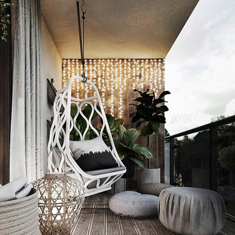 Juecheng artificial hanging baskets woven design paito balcony  round wicker hanging basket outdoor garden swing