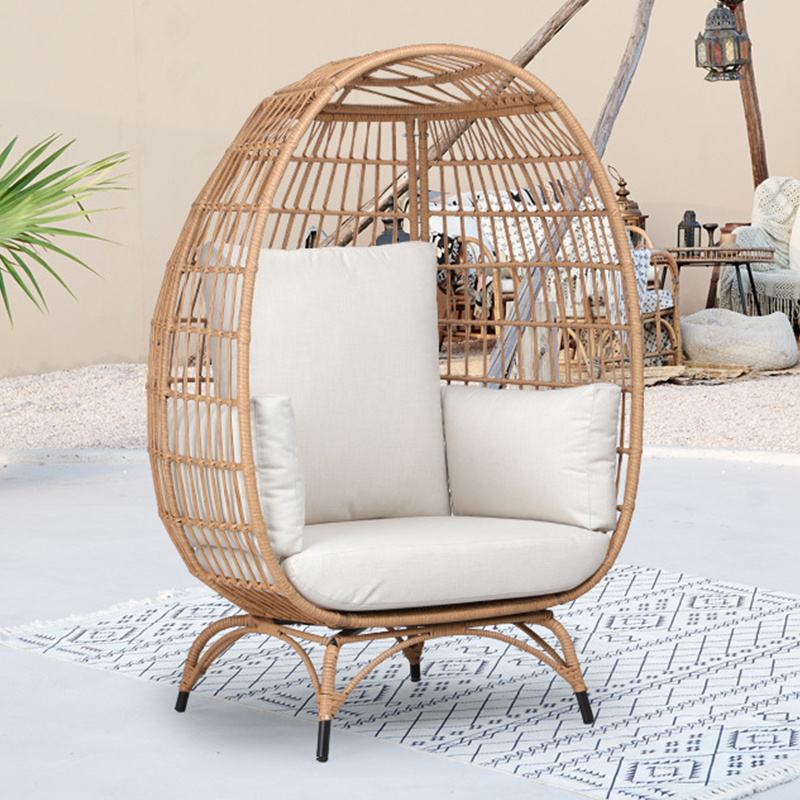 Modern single seat stand chairs outdoor patio rattan wicker egg chair with metal stand garden overside swing chair