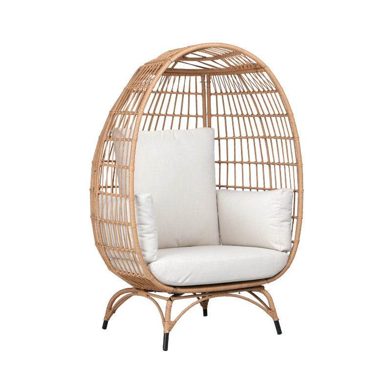 Modern single seat stand chairs outdoor patio rattan wicker egg chair with metal stand garden overside swing chair