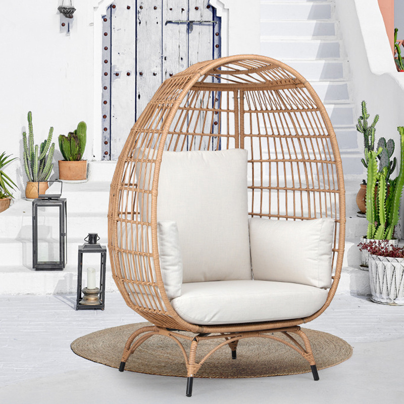 Modern single seat stand chairs outdoor patio rattan wicker egg chair with metal stand garden overside swing chair