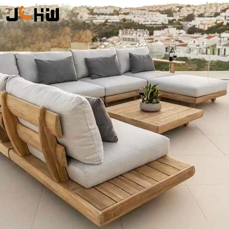 Modern Solid Wood Furniture With Cushions Sofa Set Living Room Garden Patio Hotel Sectional L Shape Outdoor Sofa