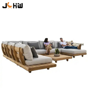 Modern Solid Wood Furniture With Cushions Sofa Set Living Room Garden Patio Hotel Sectional L Shape Outdoor Sofa