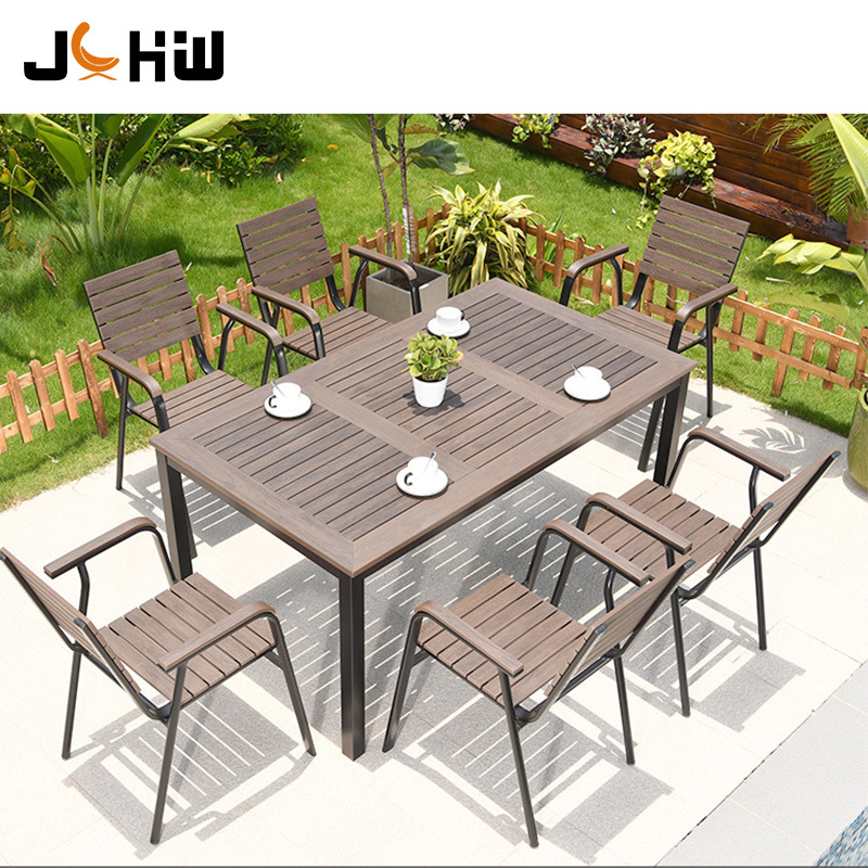 European Luxury 4 Seater Round Outdoor Furniture Lounge Kitchen Patio Dining Table And Chairs Set Plastic Wood Garden Sets