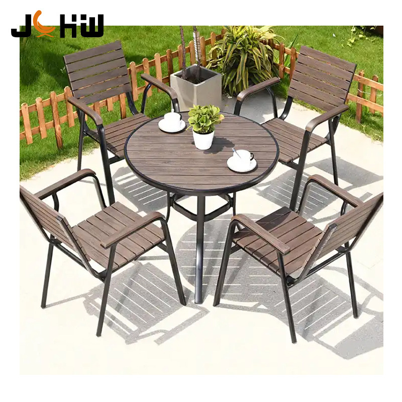 European Luxury 4 Seater Round Outdoor Furniture Lounge Kitchen Patio Dining Table And Chairs Set Plastic Wood Garden Sets