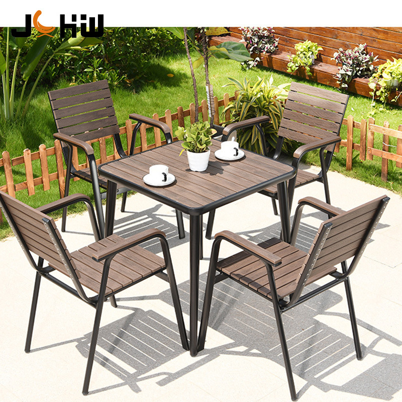 European Luxury 4 Seater Round Outdoor Furniture Lounge Kitchen Patio Dining Table And Chairs Set Plastic Wood Garden Sets