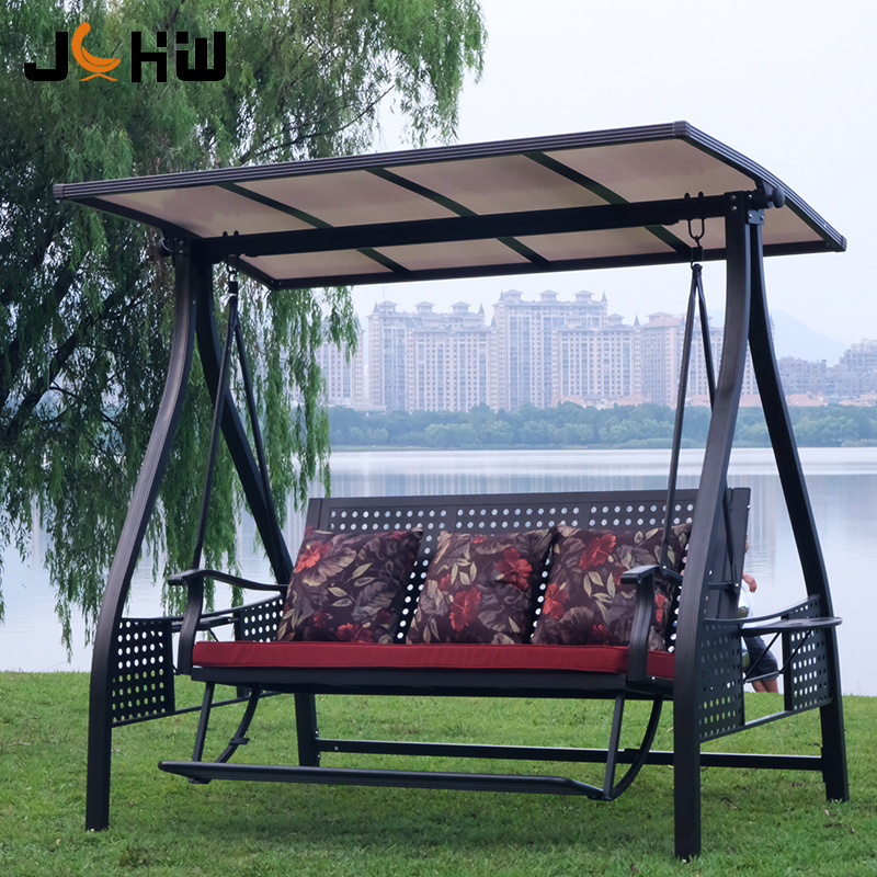 Factory price patio garden swing chair solar LED light outdoor hanging double swing with canopy