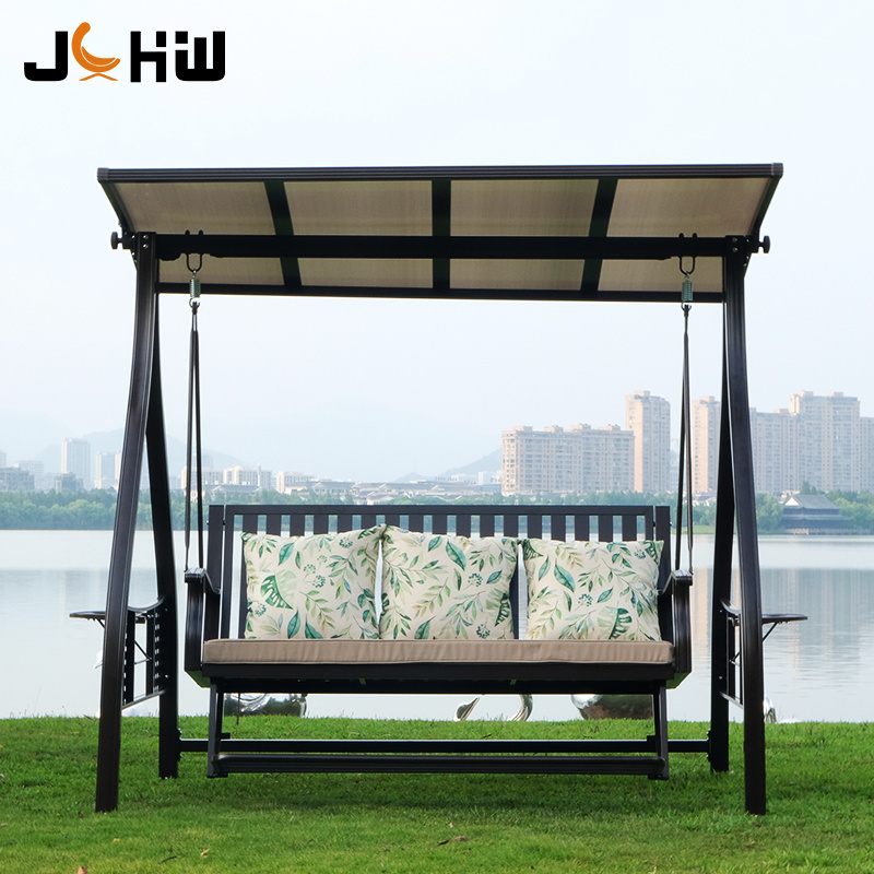 Luxury outdoor garden furniture patio hanging swing chair with solar LED light adjustable canopy