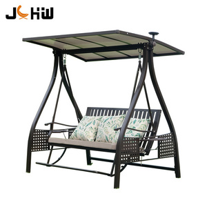 Luxury outdoor garden furniture patio hanging swing chair with solar LED light adjustable canopy