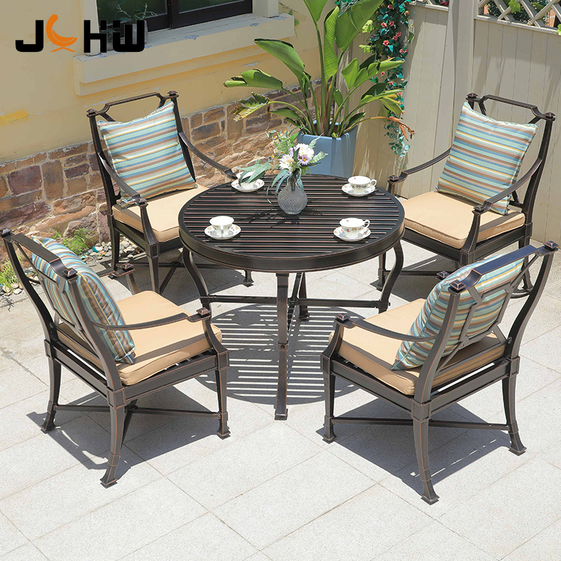 Balcony Black Round Cast Aluminum Table Set Furniture Outdoor Chair Table Luxury Modern Garden Patio Table