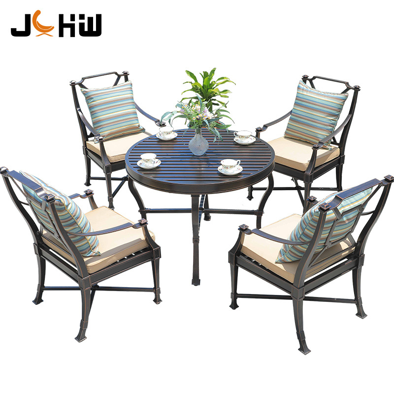 Balcony Black Round Cast Aluminum Table Set Furniture Outdoor Chair Table Luxury Modern Garden Patio Table