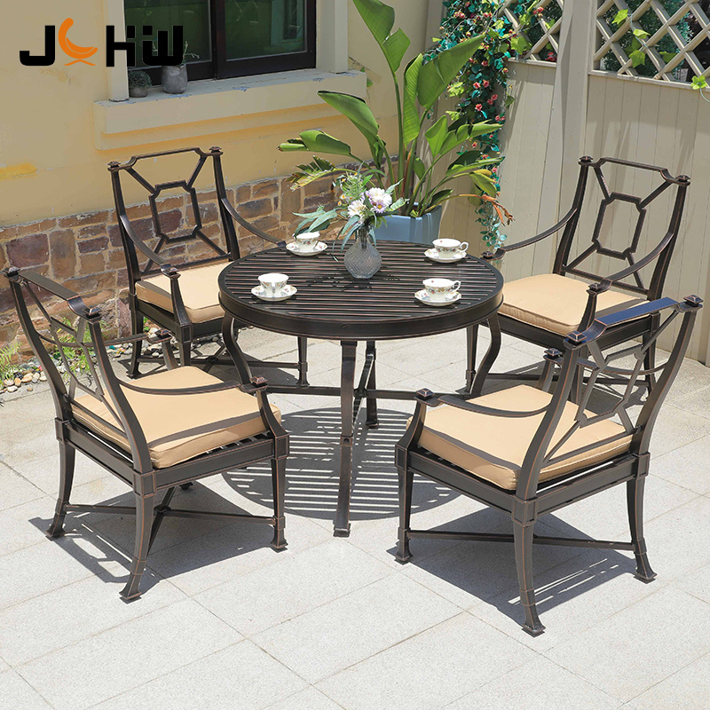 Balcony Black Round Cast Aluminum Table Set Furniture Outdoor Chair Table Luxury Modern Garden Patio Table