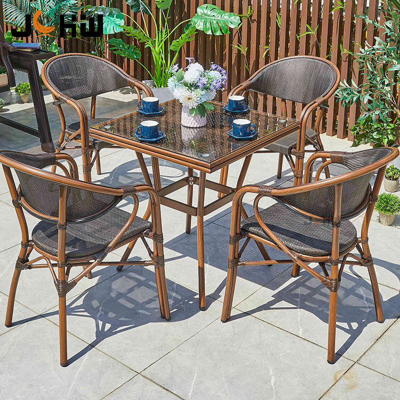 Modern 5Pcs Aluminum Bistro Cafe Dining Sets Patio Outdoor Furniture Table And Chairs Garden Sets