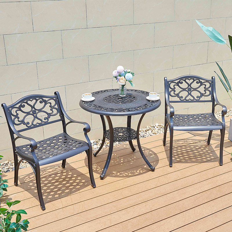 Factory wholesale luxury patio bistro balcony restauratn BBQ dining table sets die casting aluminum garden furniture set