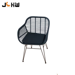 Hot sale commercial outdoor restaurant furniture black metal frame stackable rattan dining chair patio garden chair