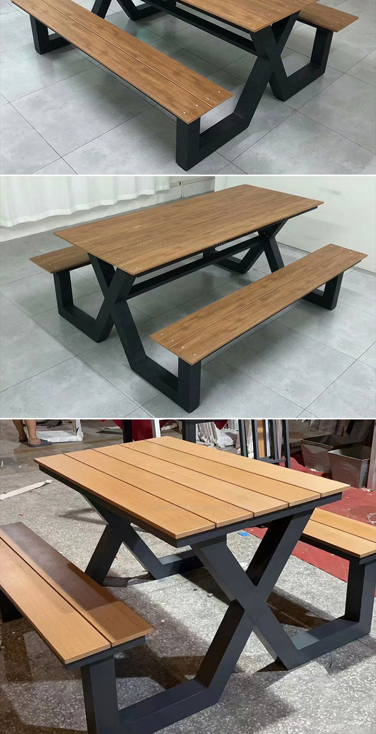 Factory price all weather wooden outdoor picnic dining table with park bench outdoor restaurant dining table set  garden set