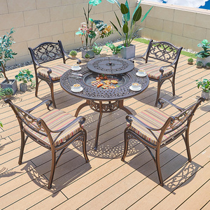 Factory wholesale luxury patio bistro balcony restauratn BBQ dining table sets die casting aluminum garden furniture set