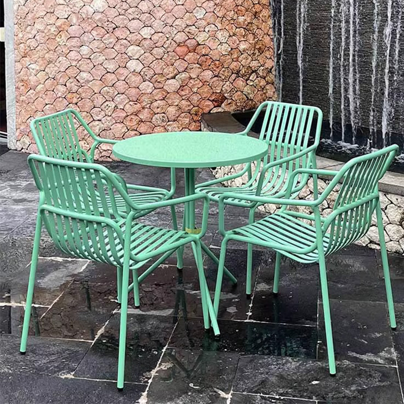 Juecheng wholesale metal hotel furniture set restaurant dining chair aluminum table chair outdoor garden table and chair set.