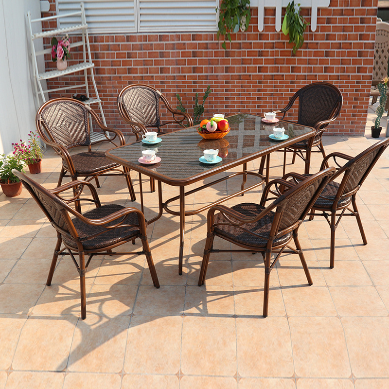 Factory price high quality leisure outdoor patio dining chair wicker high back rattan chair stackable garden chair